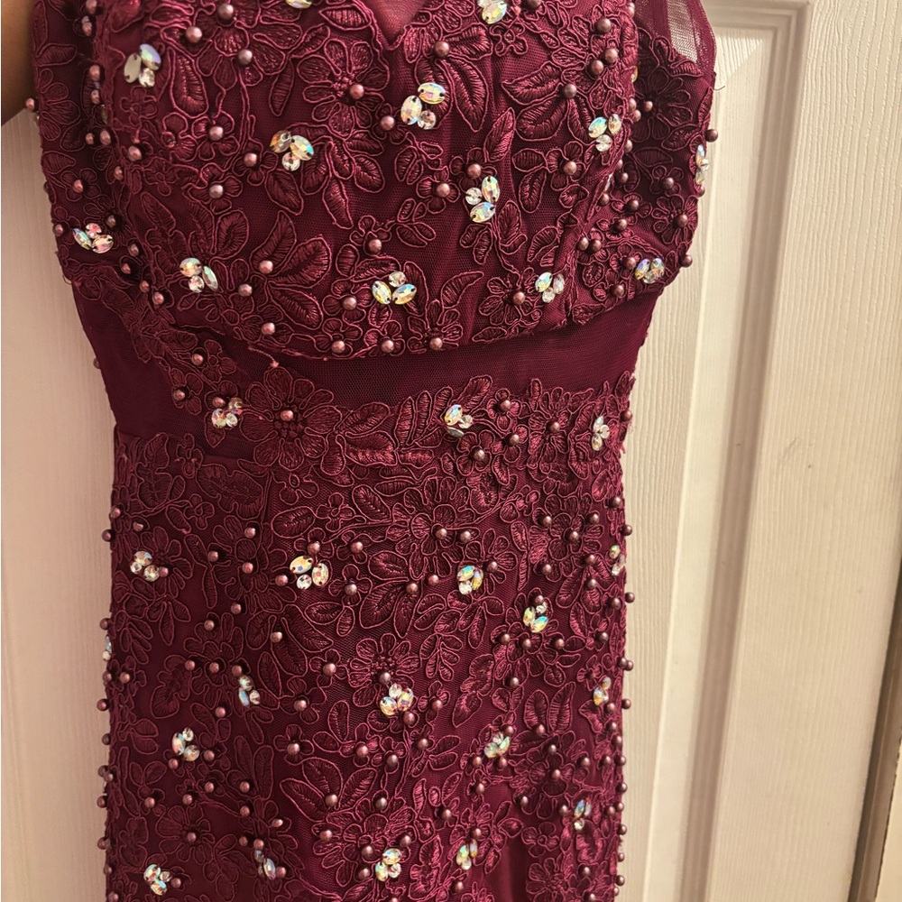 Elegant Burgundy Floral Prom Dress